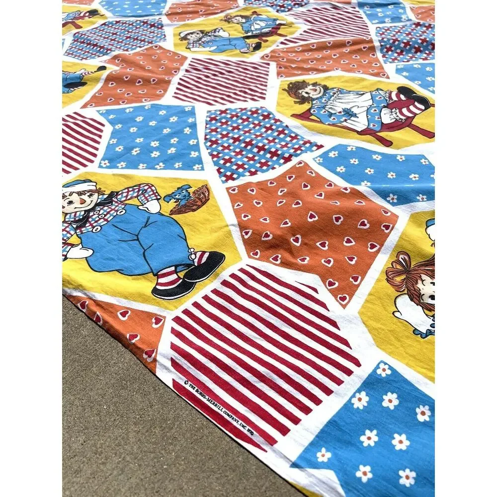 Vintage Raggedy Ann & Andy Bobbs Merrill Twin Bedspread Flat Sheet 70s READ